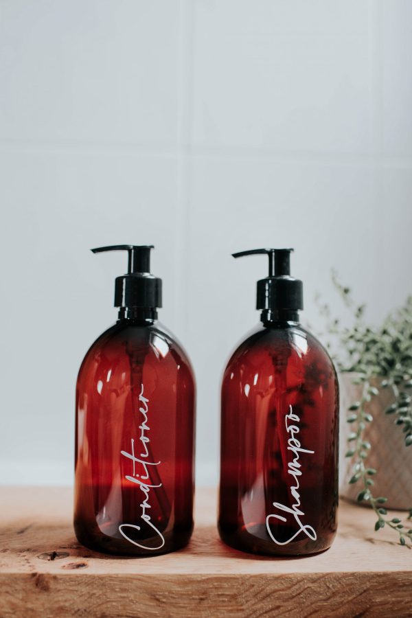 Luxury Amber Pump Bottles with White Vinyl