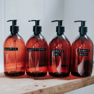 Luxury Amber Pump Bottles with Embossed Labels