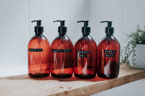 Luxury Amber Pump Bottles with Embossed Labels