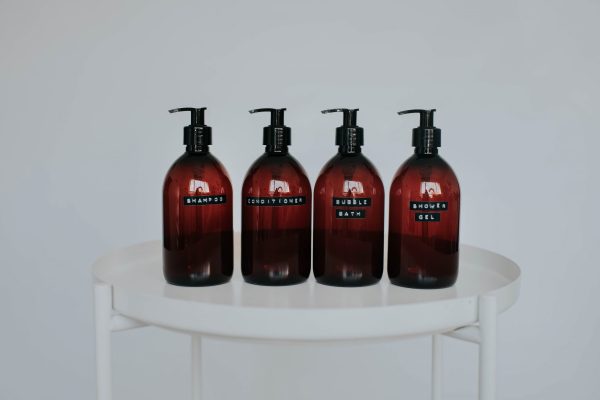 Luxury Amber Pump Bottles with Embossed Labels