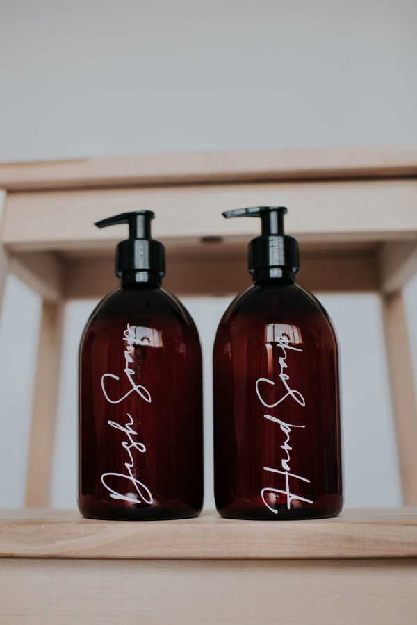 Set of 2 Dish Soap/Hand Soap Luxury Amber Pump Bottles