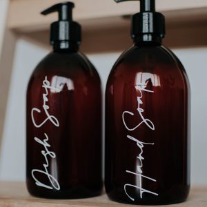 Set of 2 Dish Soap/Hand Soap Luxury Amber Pump Bottles