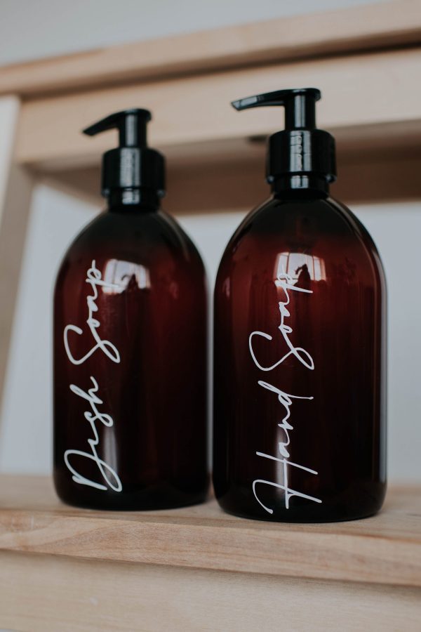 Set of 2 Dish Soap/Hand Soap Luxury Amber Pump Bottles