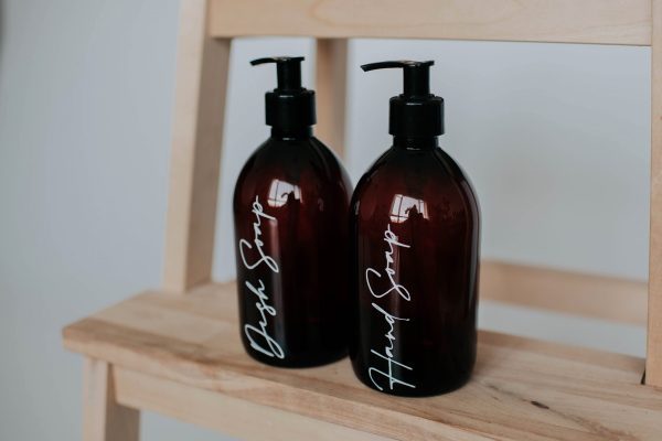 Set of 2 Dish Soap/Hand Soap Luxury Amber Pump Bottles
