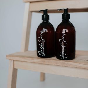 Set of 2 Dish Soap/Hand Soap Luxury Amber Pump Bottles