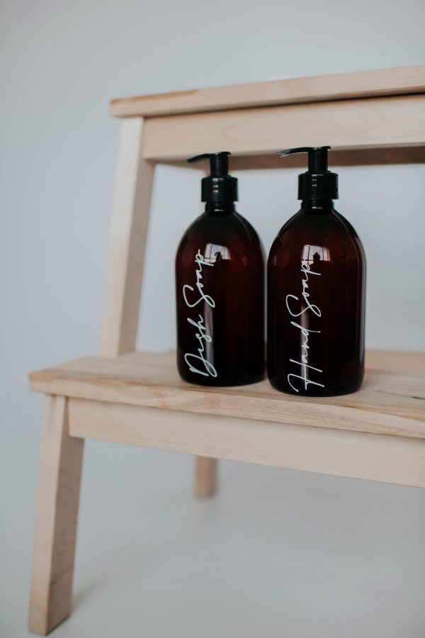 Set of 2 Dish Soap/Hand Soap Luxury Amber Pump Bottles