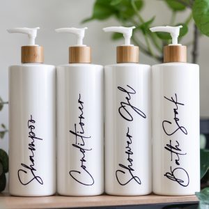 4 Luxury Bamboo & White Pump Bottles - DYO