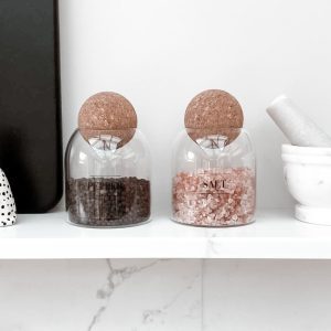 Salt And Pepper Glass Jar Set With Cork Ball Lid