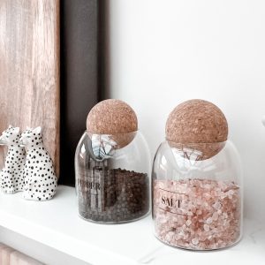 Salt And Pepper Glass Jar Set With Cork Ball Lid
