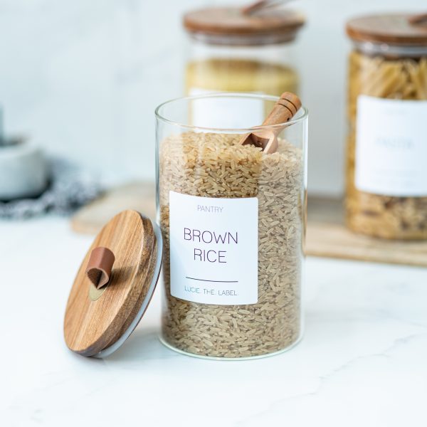 Individual Customisable Glass Canister with Wooden Lid and Leather Pull