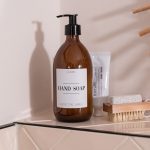 Individual Personalised Amber Plastic Pump Bottle with White Label 500ml