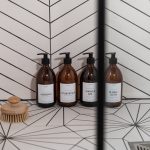 Set of 4 Customisable Luxury Amber Glass Pump Bottles with White Label 500ml