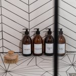 Set of 4 Customisable Luxury Amber Glass Pump Bottles with White Label 500ml